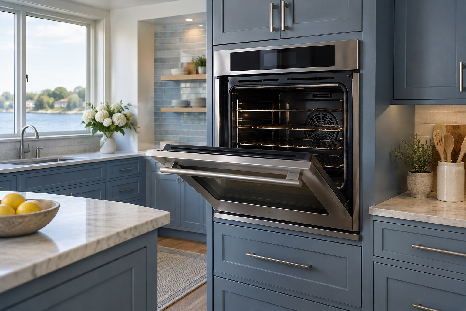 Illustrative Thermador oven in a residential kitchen — AI image for Wolf Repair Old Greenwich