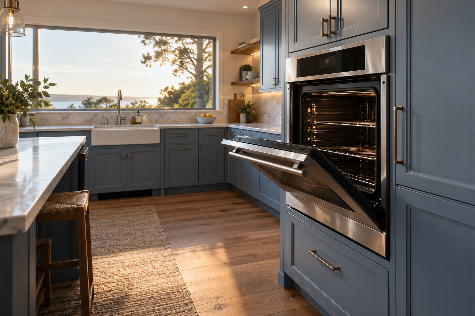 Illustrative Thermador oven in a residential kitchen — AI image for Wolf Repair Old Greenwich