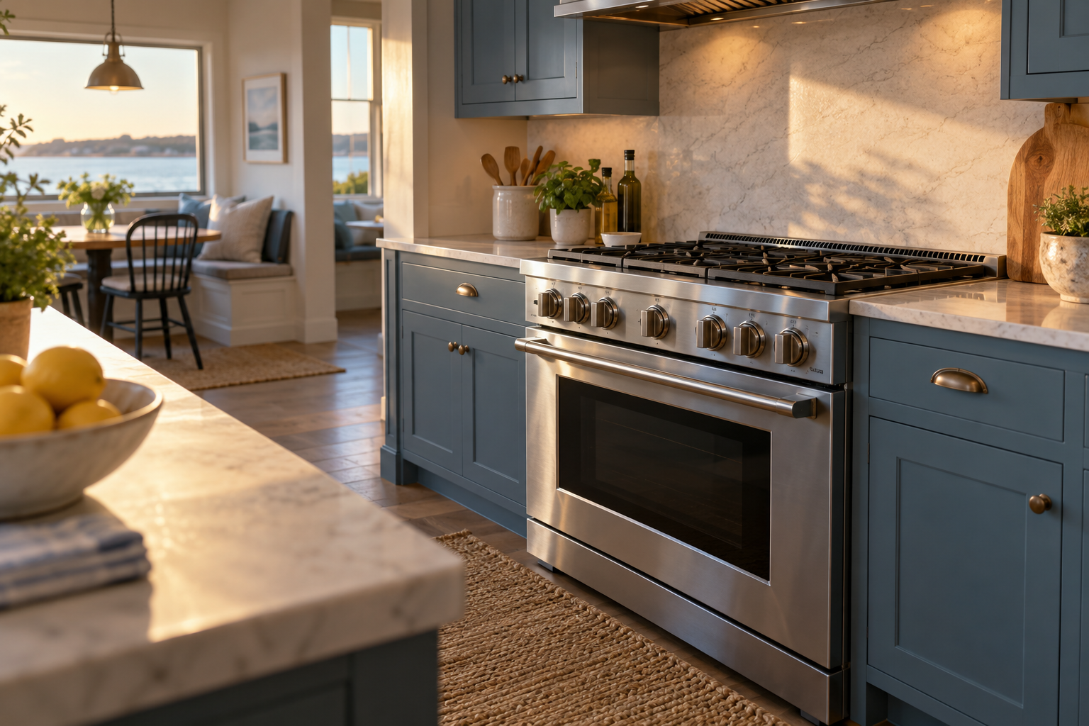 Illustrative Monogram range in a residential kitchen — AI image for Wolf Repair Old Greenwich