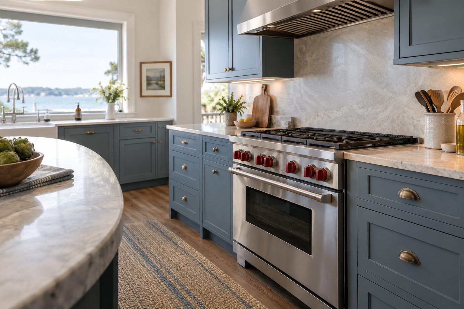 Illustrative Wolf range in a residential kitchen — AI image for Wolf Repair Old Greenwich