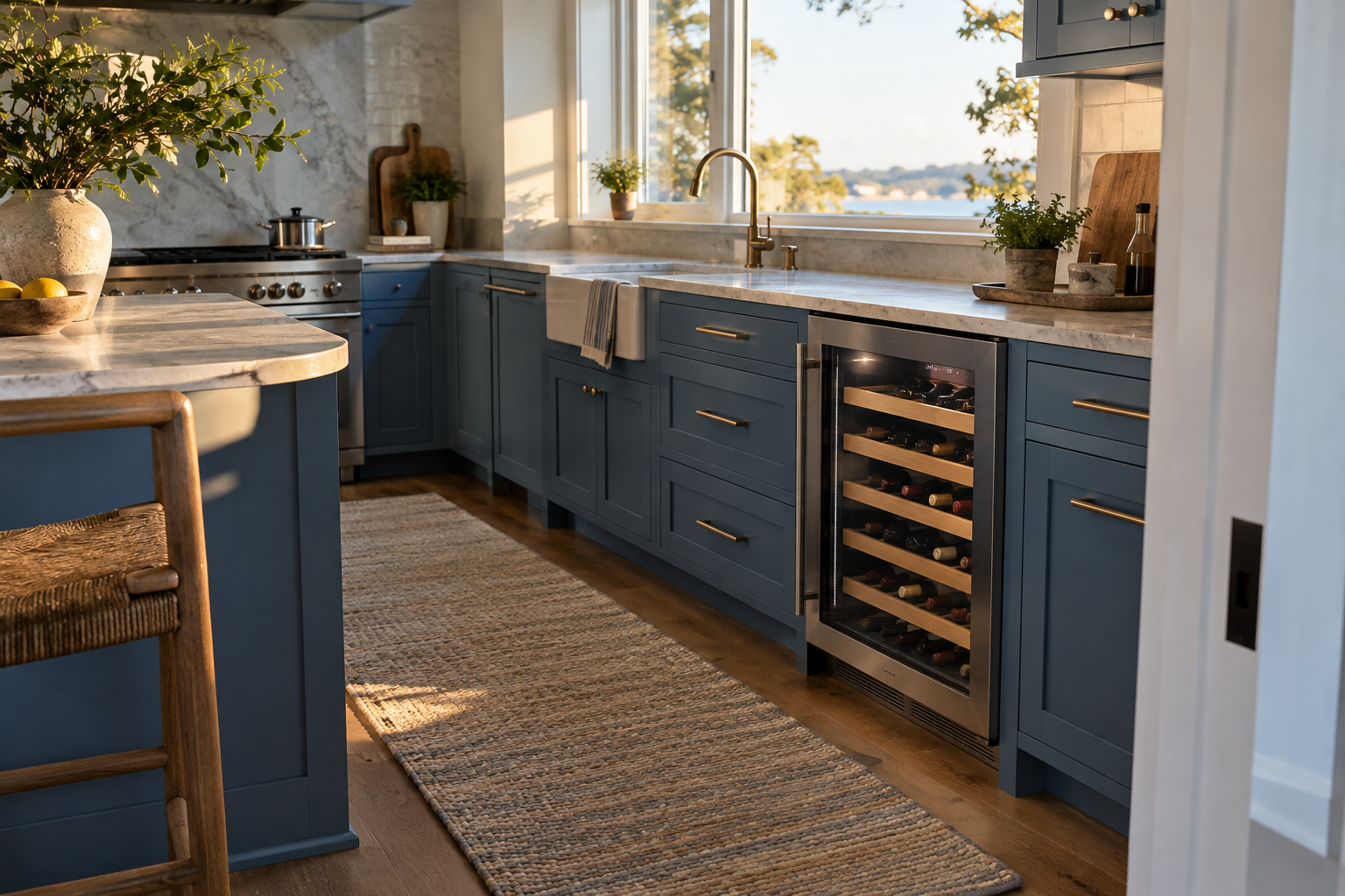 Illustrative Viking wine cooler in a residential kitchen — AI image for Wolf Repair Old Greenwich